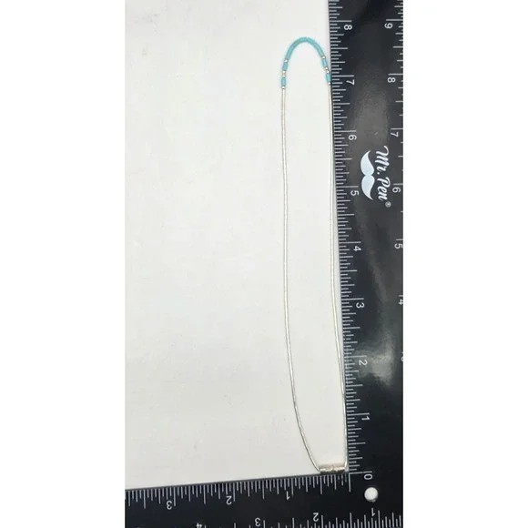 Sleeping Beauty Turquoise Heishi Beads Necklace 15.5" Long Liquid Silver 925 NEW - Picture 7 of 7